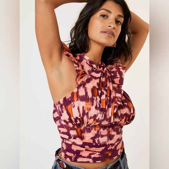 Anthropologie Ruched Ruffle Halter Top XL - Picture 3 of 11